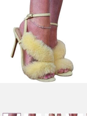 Forever 21 Pale Yellow Faux Fur Stiletto Sandals